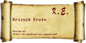 Krizsik Ervin névjegykártya